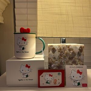Starbucks Hello Kitty Ceramic Mug Cup Bow Top NIB Limited Edition + gift cards